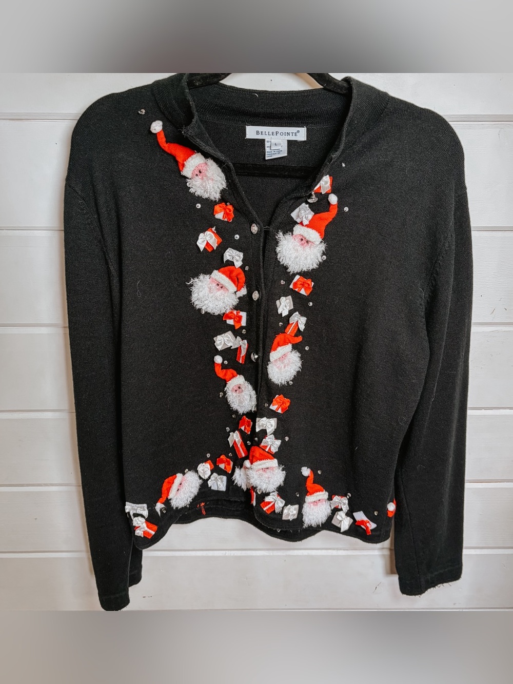 Vintage Belle Pointe Christmas Santa Sweater Cardigan Large